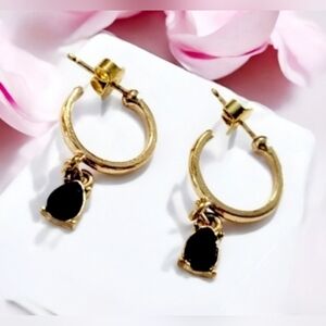 Gold and Genuine Onyx Dangle Earrings Womens Jewelry
